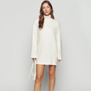 Reformation Aspen Knit Long Sleeve Turtleneck Sweater Dress Cream